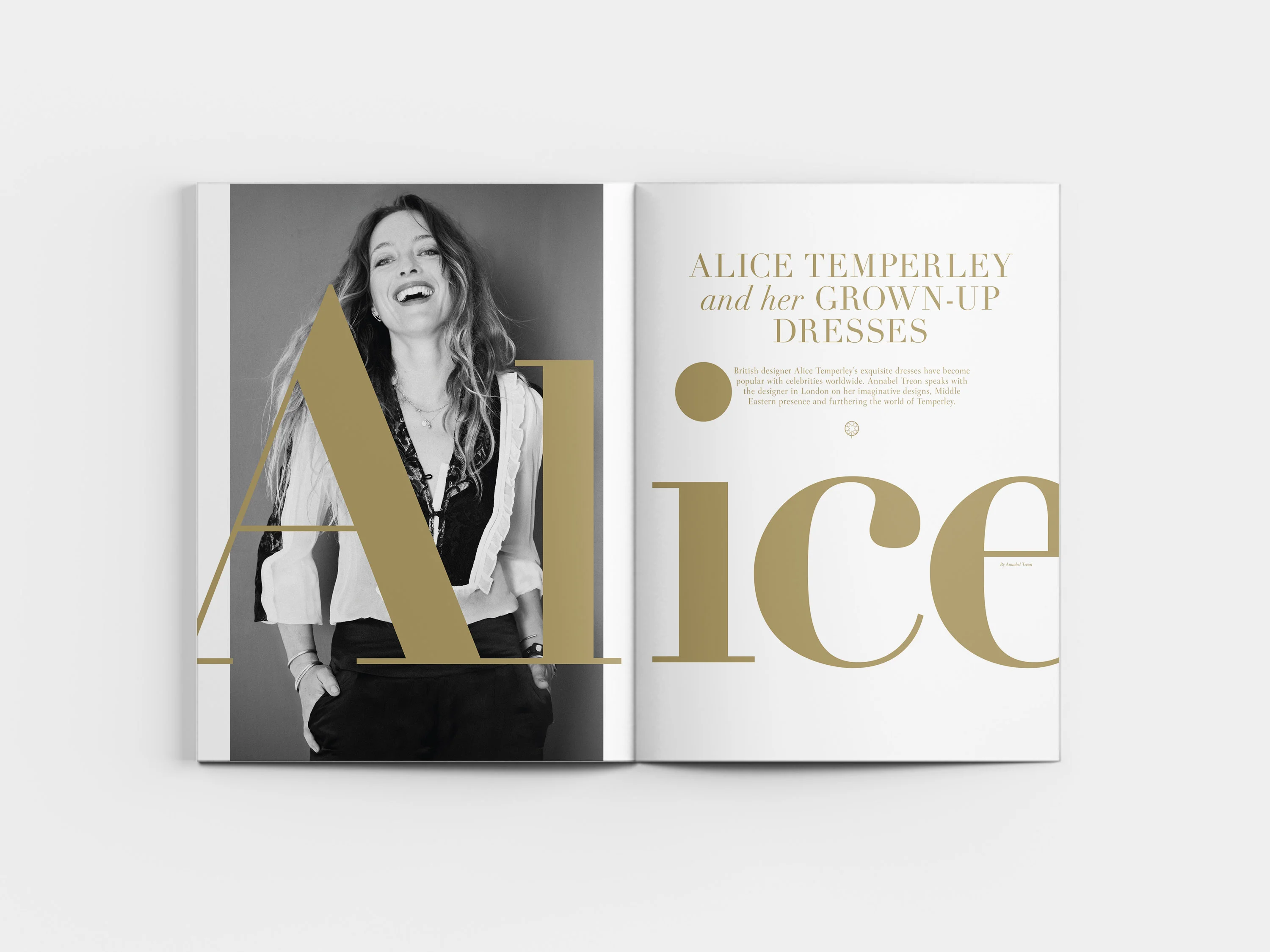 a spread from Masquerade Magazine about the designer Alice Temperley
