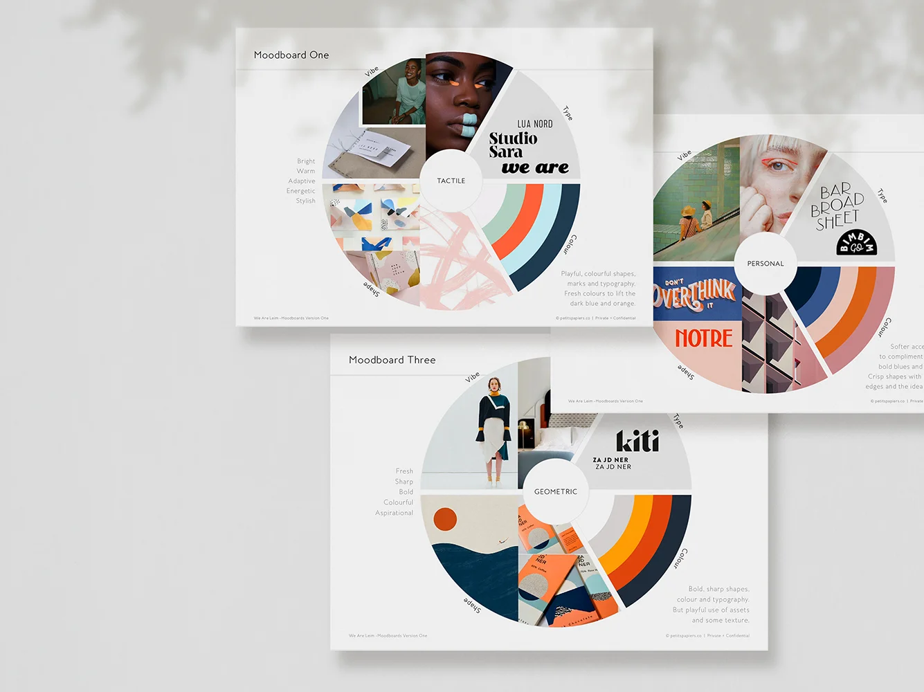 moodboards showing the creative development process for the Leim brand identity by Petits Papiers
