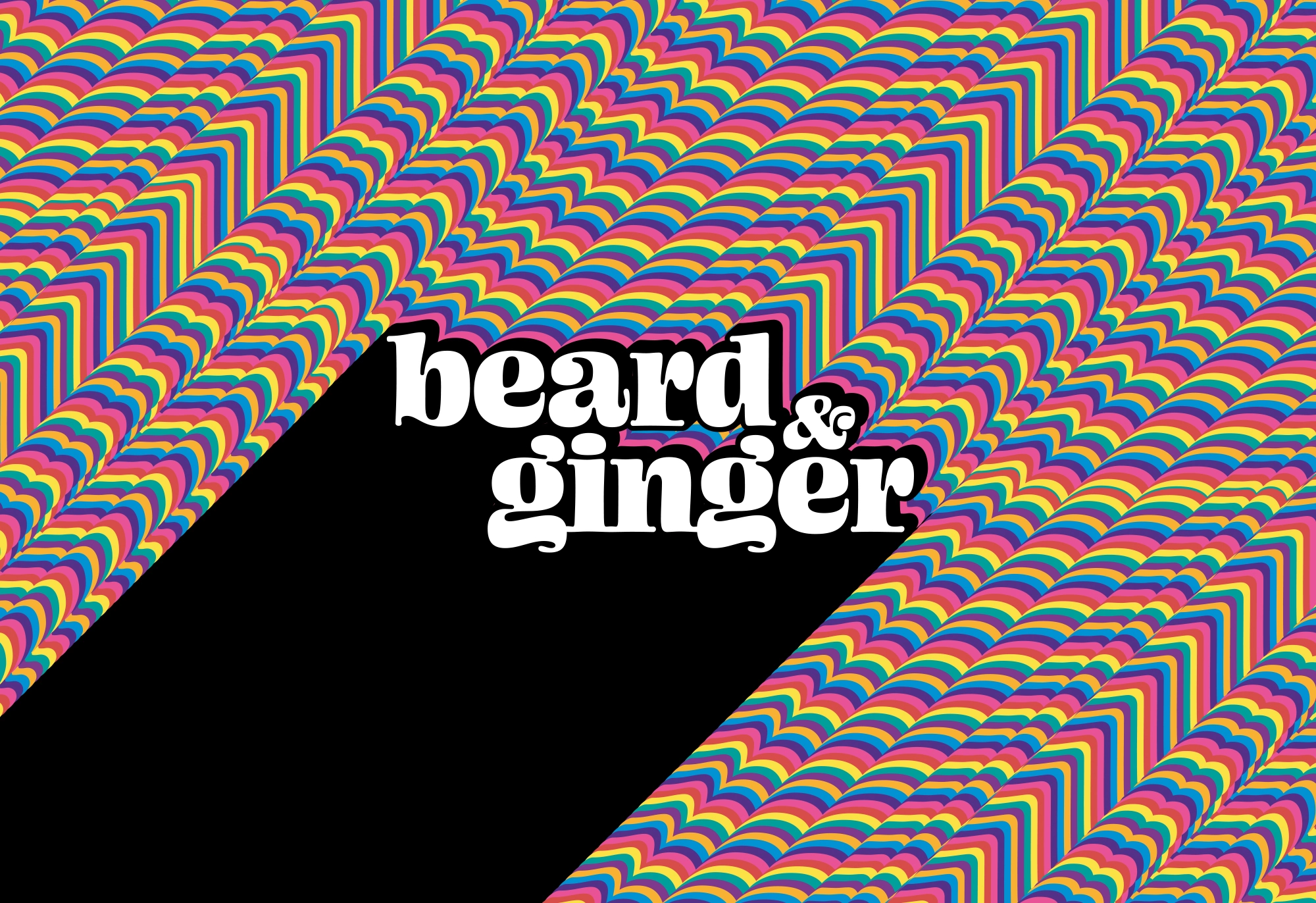 the Beard and Ginger logo with its colourful rainbow effect dropshadow background