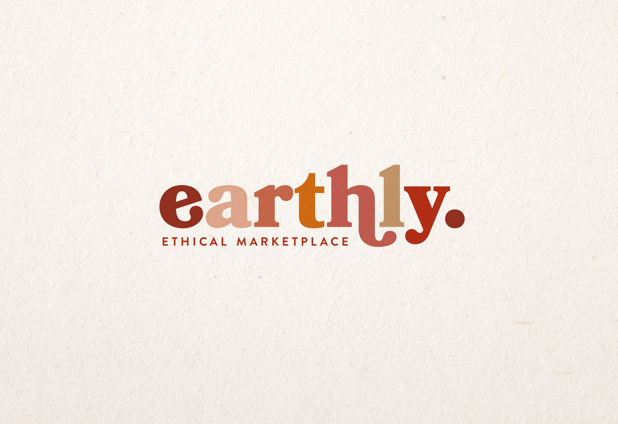 the warm colourful logo for Earthly an online ethical marketplace sits on a paper texture background